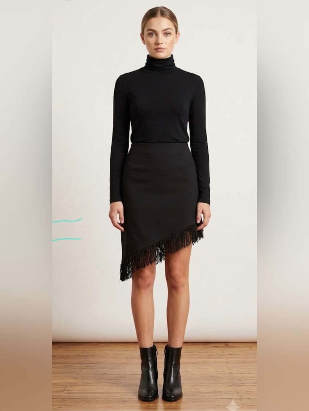 Black Astmeteic Beaded Fringe Hem Women's Skirt